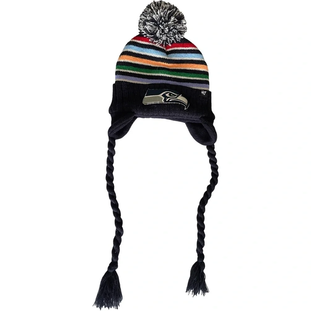NWT Navy Seattle Seahawks Kids Winter Hat Rare Factory Prototype One Size